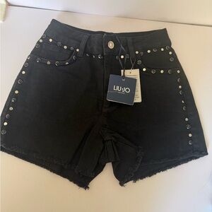 NWT Liu Jo Milano Black Studded High-Waist Denim Shorts 24